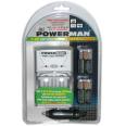 POWERMAN PWRC700 + R6(AA) 2000 mAh 4vnt. Krovimo laikas 2-3h, galimybe; krauti automobilyje. Krauna AA/AAA NiCd/NiMh tipo elementus